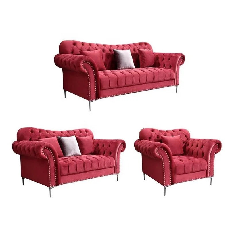 American Style Eed Sofa Set 7 Seater Living Room Chesterfield Velvet Sofa