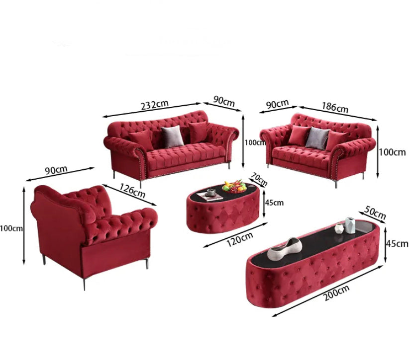 American Style Eed Sofa Set 7 Seater Living Room Chesterfield Velvet Sofa