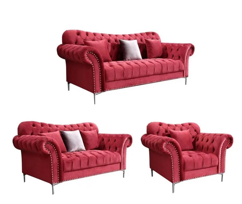 American Style Eed Sofa Set 7 Seater Living Room Chesterfield Velvet Sofa