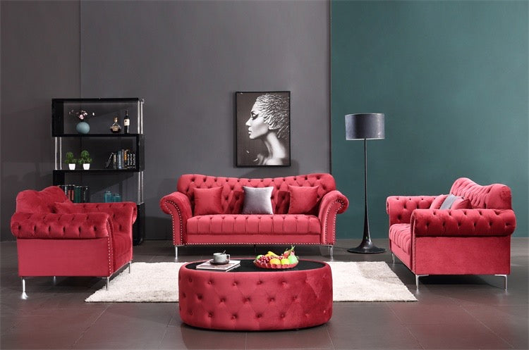 American Style Eed Sofa Set 7 Seater Living Room Chesterfield Velvet Sofa