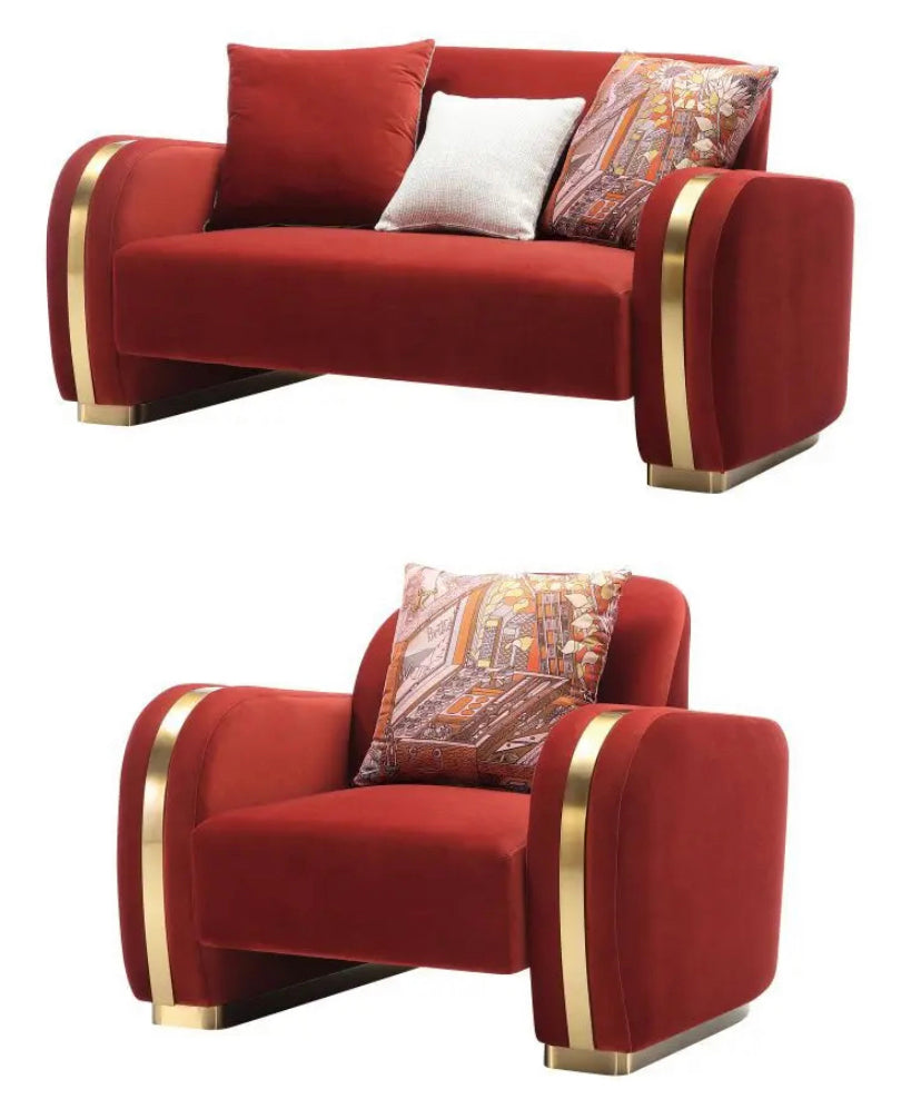 Living Room Furniture Red Velvet 3+2+1 Sofa Set