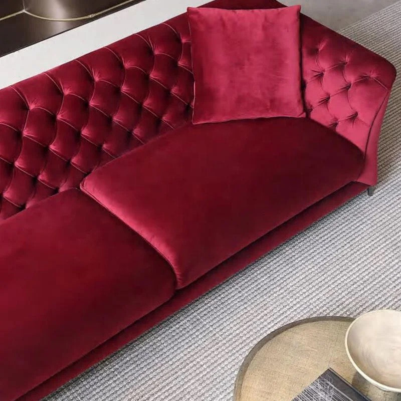 3 Seater Red Velvet Chesterfield Sofa Living Room Salon Luxury Furniture