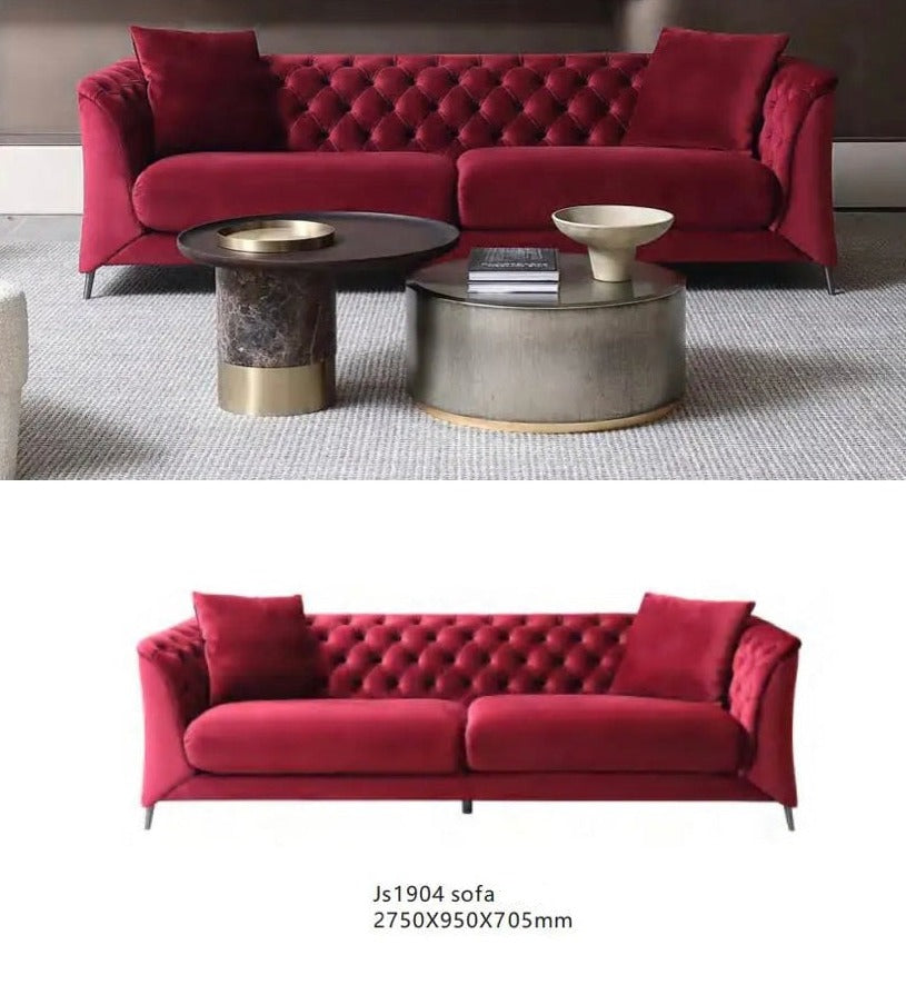 3 Seater Red Velvet Chesterfield Sofa Living Room Salon Luxury Furniture