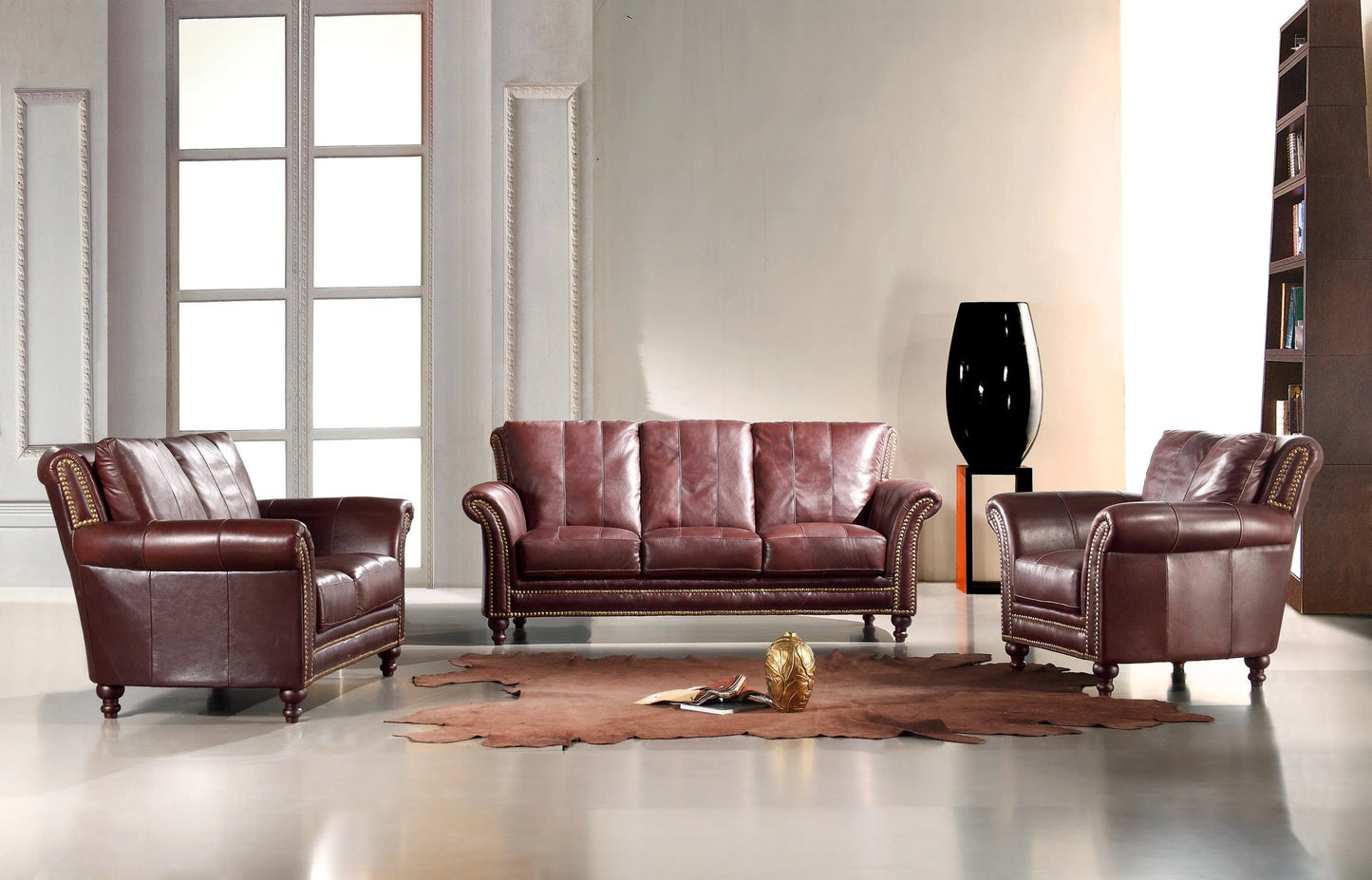 Vergo Chesterfield Sofa High Quality Classical Salon Genuine Leather 3+2+1 Sofa Set