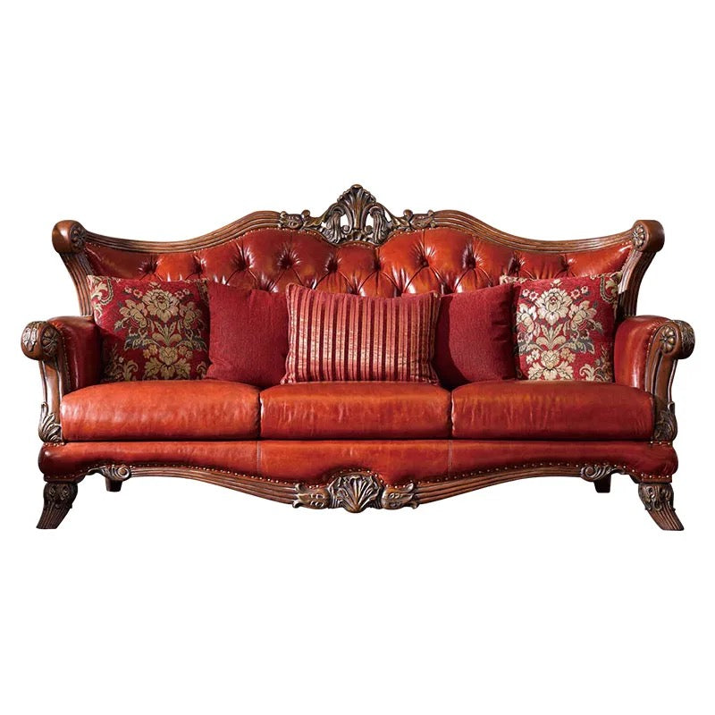 Living Room Set American Baroque Luxury Sectional Sofa Genuine Leather Solid Wood Carving Sofa