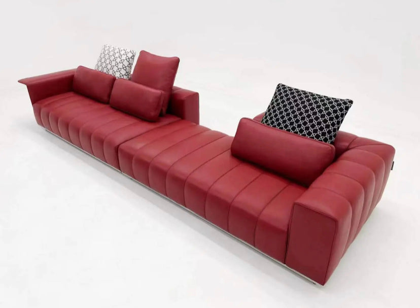 Red Leather Modular Sectional Sofa Living Room Salon Modern Luxury Furnitures