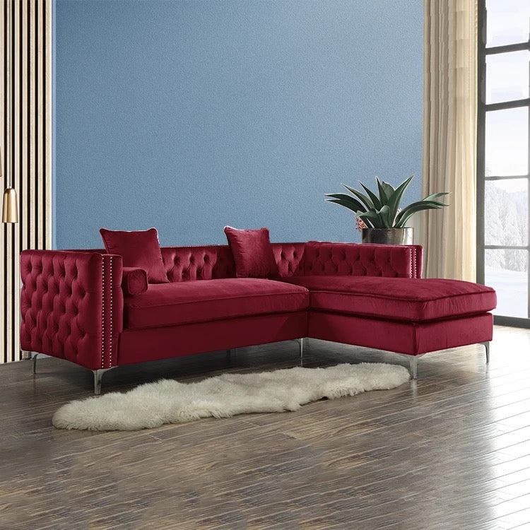 L Shaped Velvet Sofa 4 Seater Right Facing Sectional Sofas