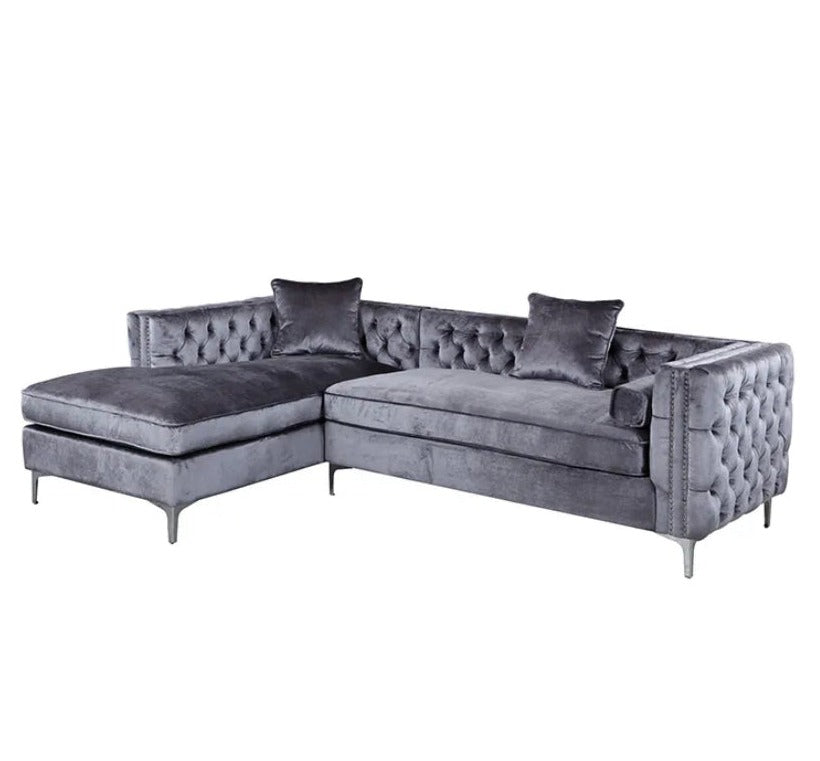 L Shaped Velvet Sofa 4 Seater Right Facing Sectional Sofas