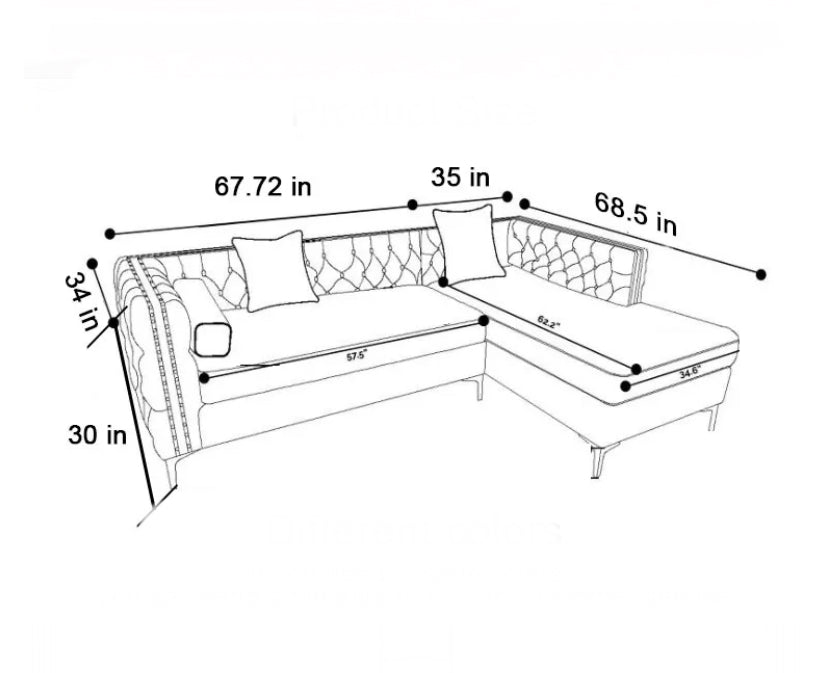 L Shaped Velvet Sofa 4 Seater Right Facing Sectional Sofas