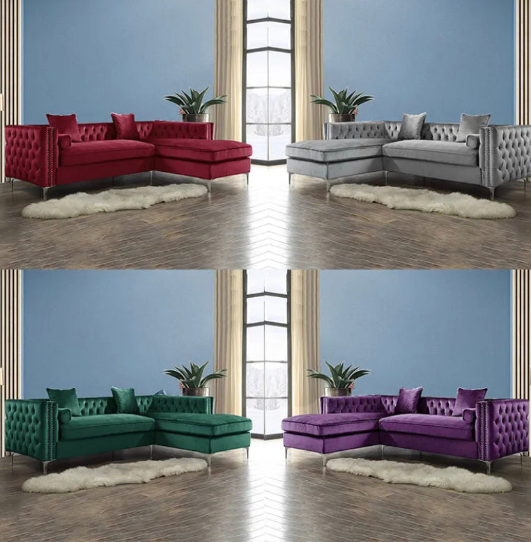 L Shaped Velvet Sofa 4 Seater Right Facing Sectional Sofas