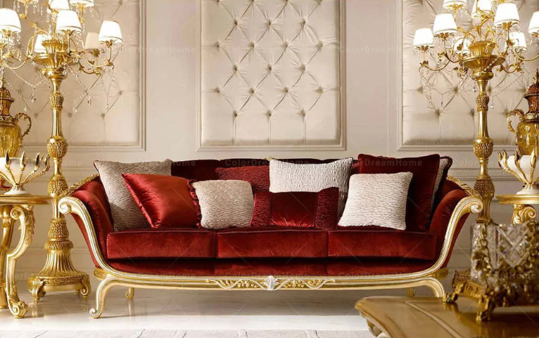 Baroque French Royal Red Velvet 3+2+1 Sofa Living Room Salon Luxury Furniture