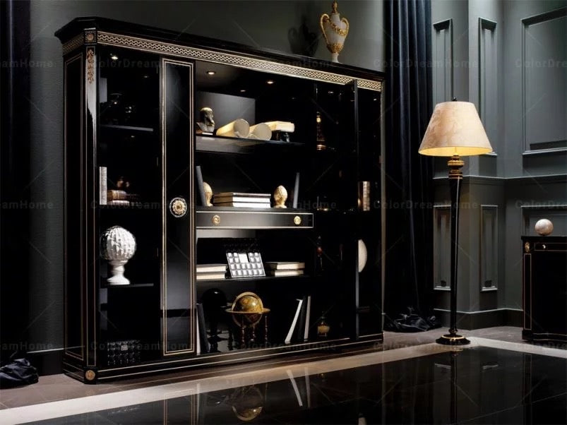 Office Design Furniture French Book Shelf Classic Luxury Black Wooden Office Design