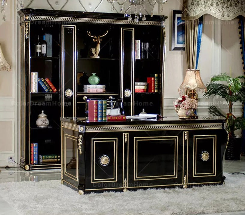 Office Design Furniture French Book Shelf Classic Luxury Black Wooden Office Design