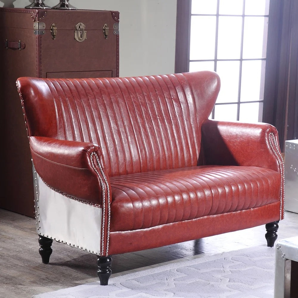 3+2+1 Sofa Set Aviator Aluminum Red Leather Chesterfield Sofa Classic Living Room Salon Furniture Set