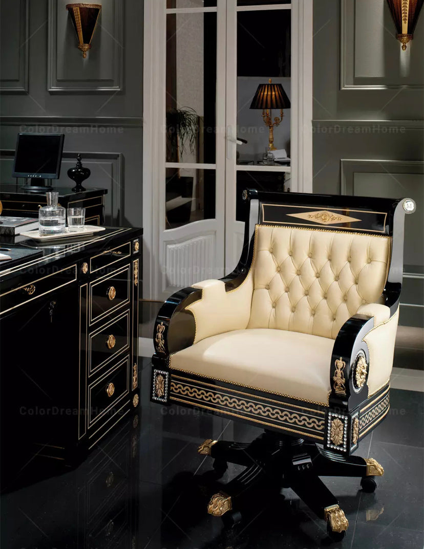 Office Design Furniture French Book Shelf Classic Luxury Black Wooden Office Design