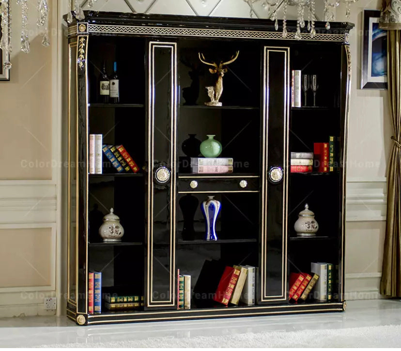 Office Design Furniture French Book Shelf Classic Luxury Black Wooden Office Design