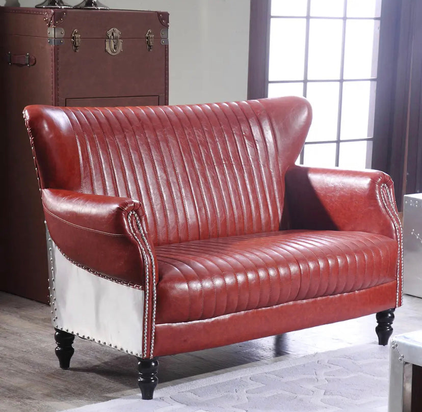 3+2+1 Sofa Set Aviator Aluminum Red Leather Chesterfield Sofa Classic Living Room Salon Furniture Set