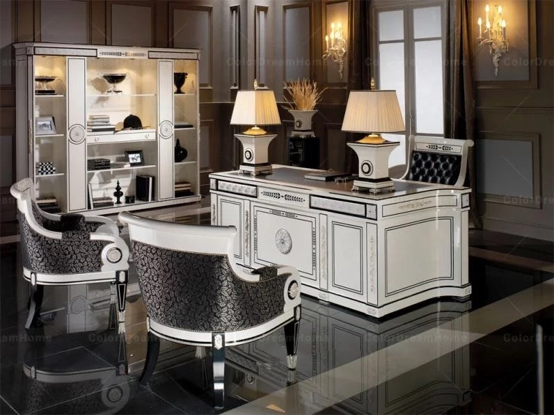 Office Room Design Classic White Office Furniture Handmade Carved Luxury Office Design