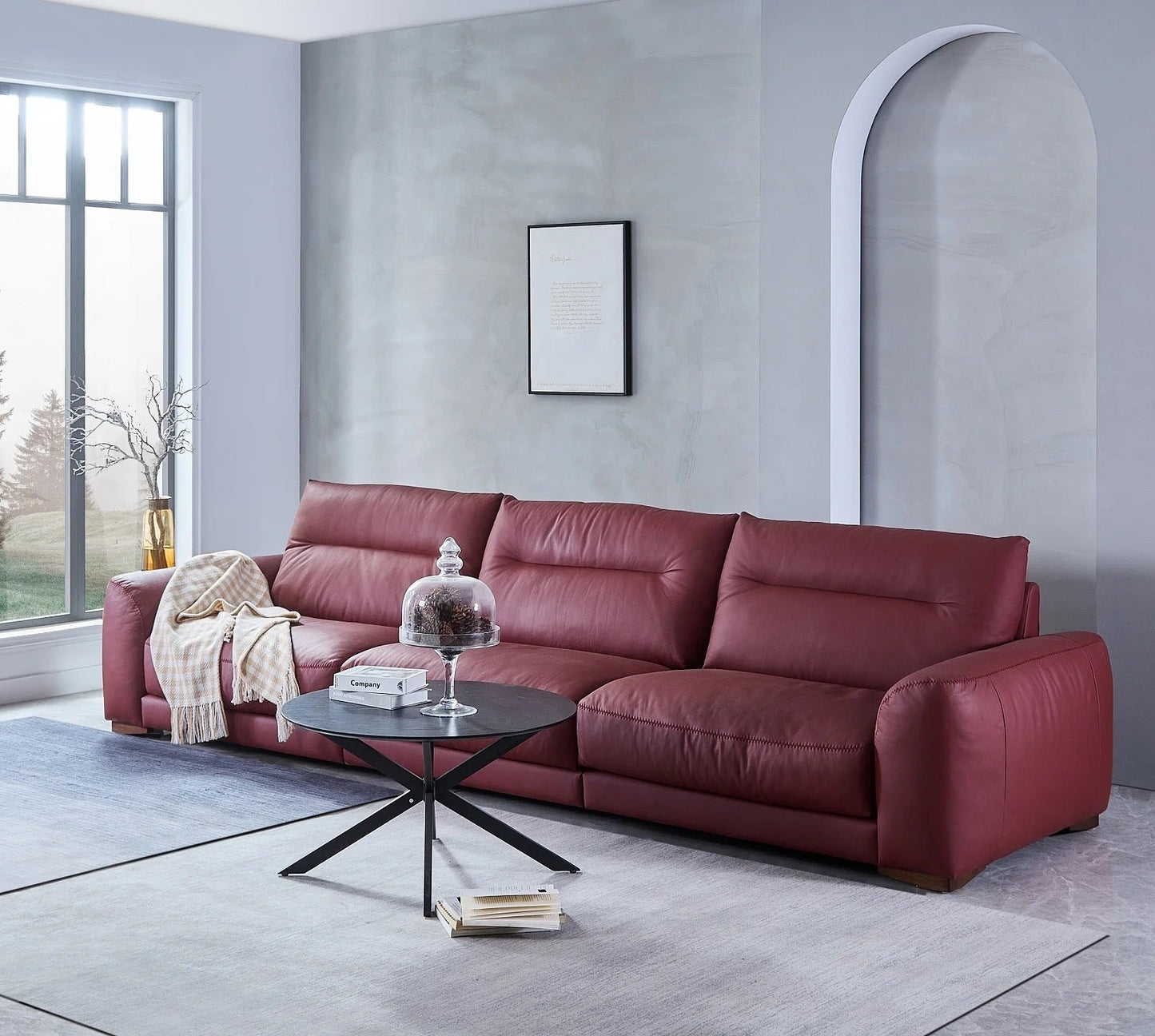 3 Seater Sofa Modern Red Living Room Sectional Leather Sofa