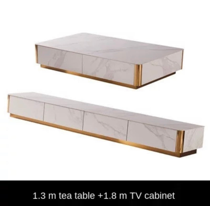 TV Lowboard Living Room Nordic Luxury Marble Top TV Stand Modern Solid Wood Set