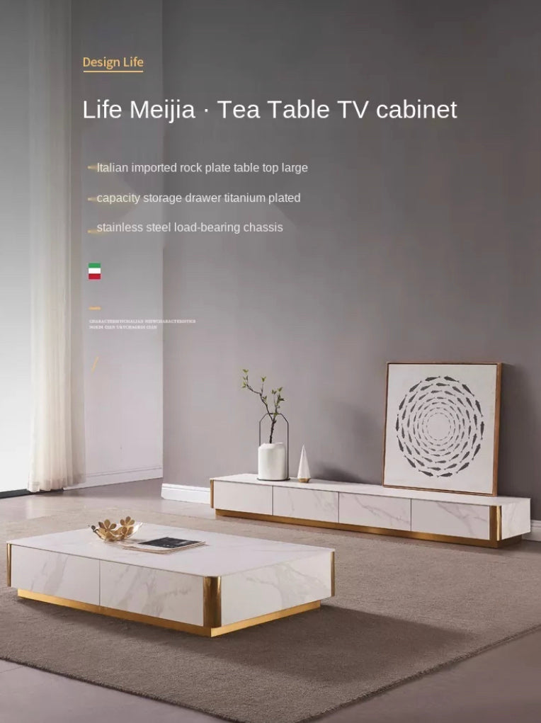 TV Lowboard Living Room Nordic Luxury Marble Top TV Stand Modern Solid Wood Set