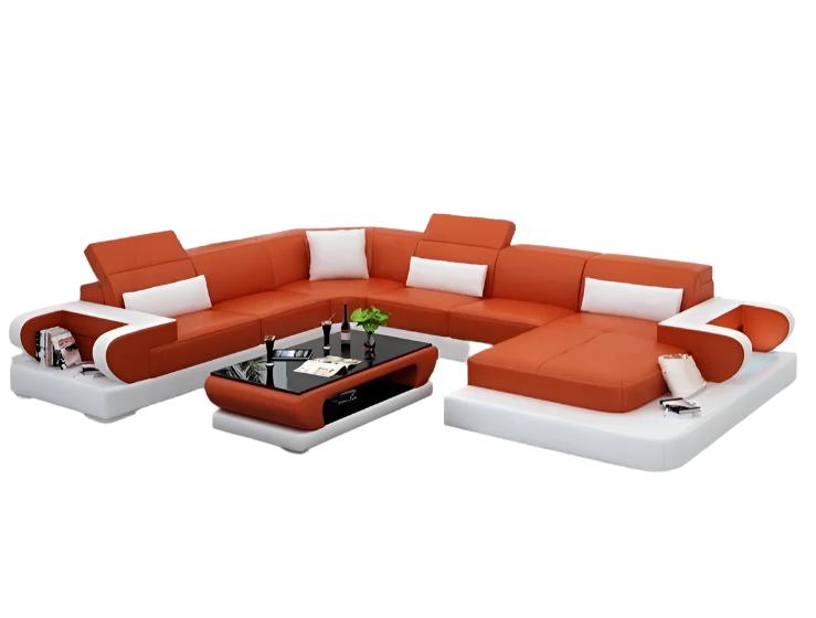 U Shaped Red and Black Genuine Leather Sofa Living Room Furniture Salon Sofa Set