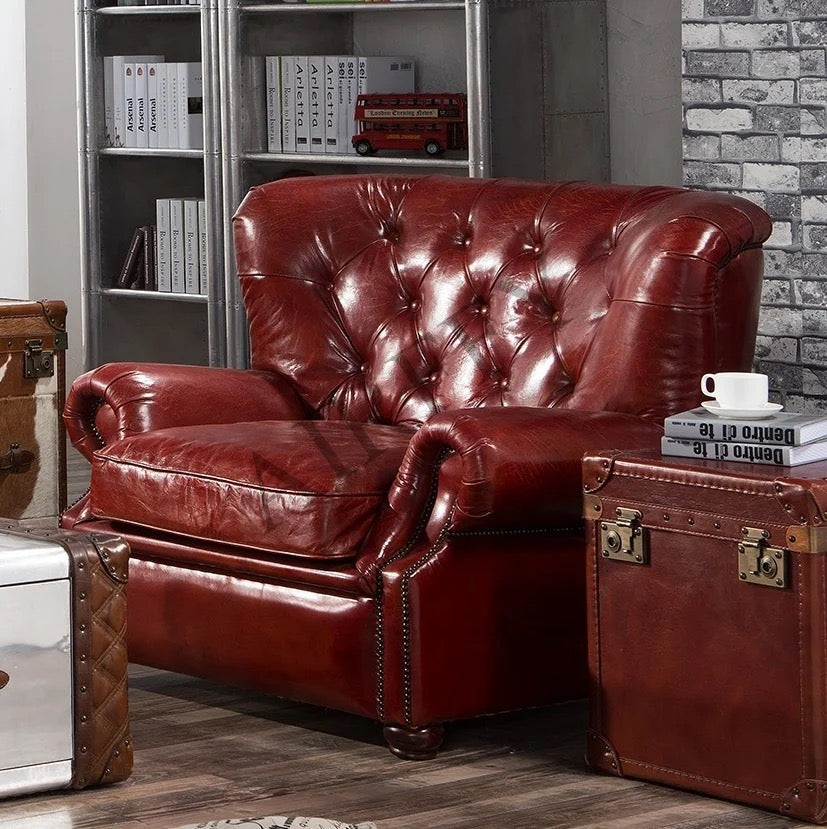 Salon High Back Sofa Vintage Design Red Leather Chesterfield Sofa Set Living Room Furniture