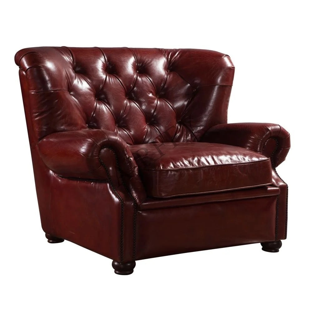 Salon High Back Sofa Vintage Design Red Leather Chesterfield Sofa Set Living Room Furniture