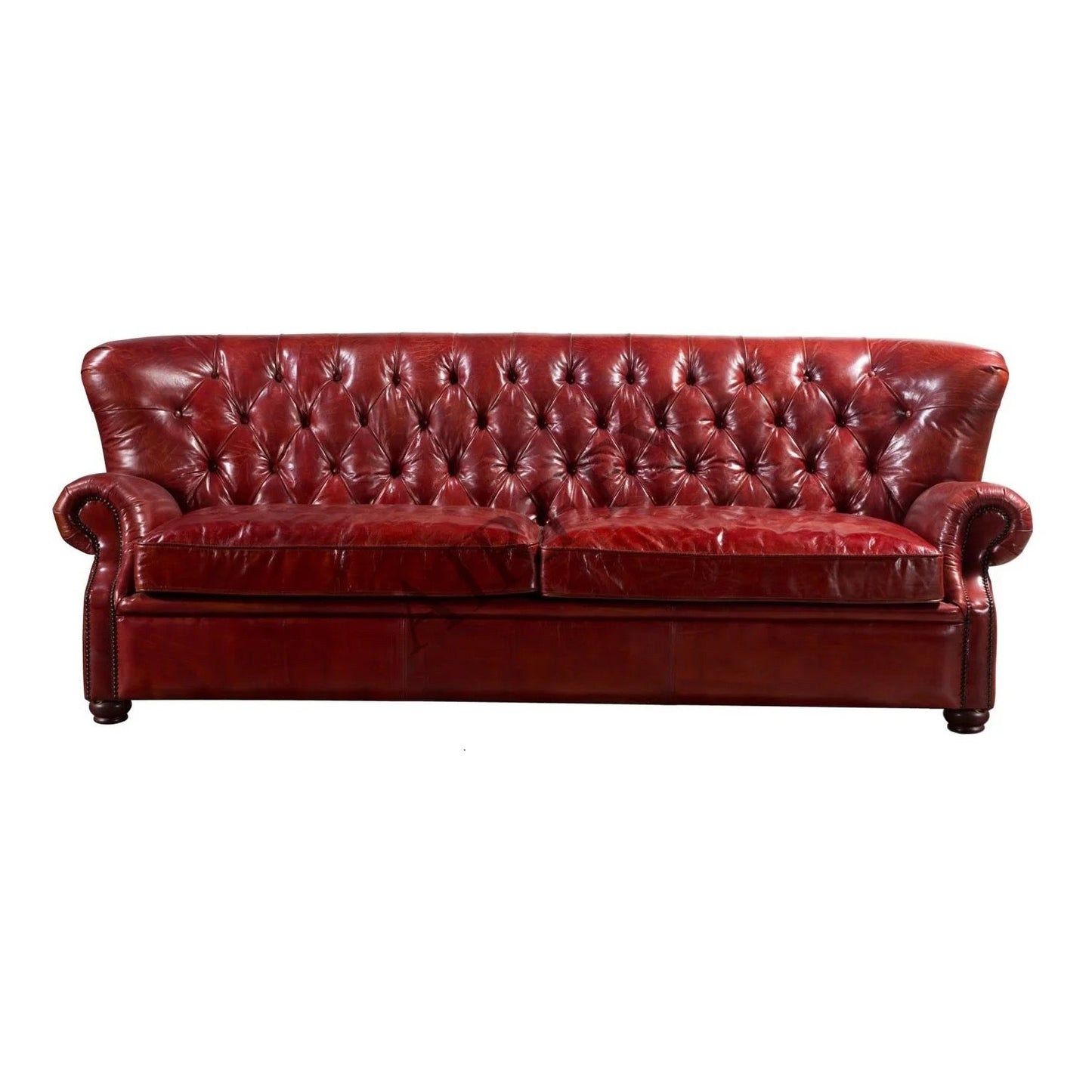 Salon High Back Sofa Vintage Design Red Leather Chesterfield Sofa Set Living Room Furniture