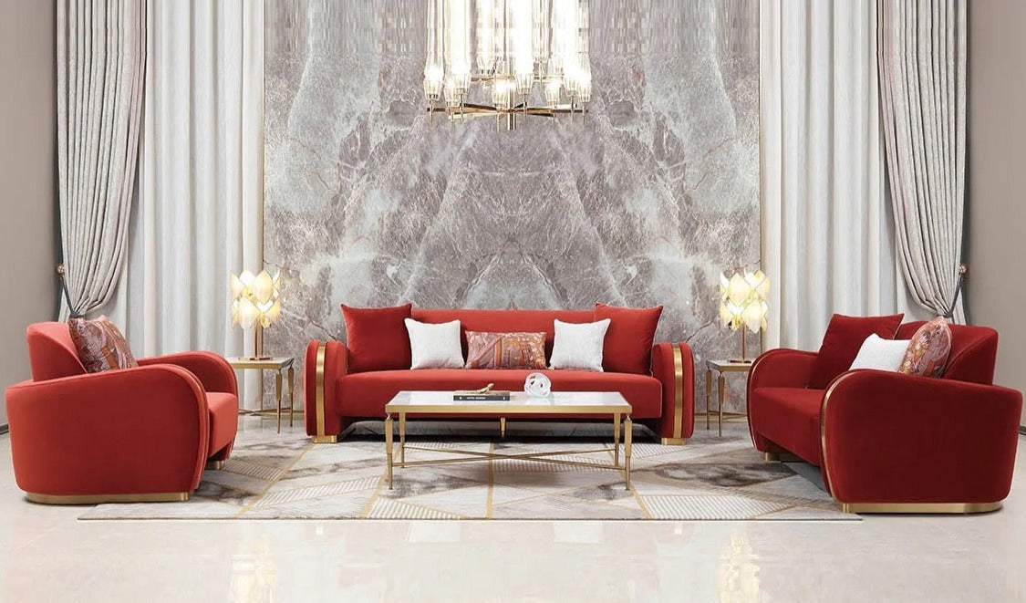 3+2+1 Sofa Set Luxury Living Room Red Velvet Sofas