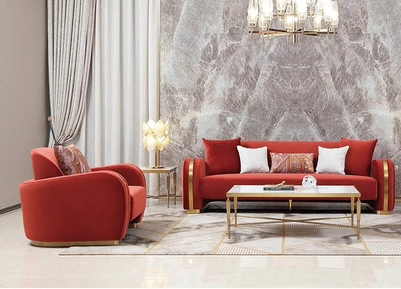 3+2+1 Sofa Set Luxury High Quality Living Room Sofa Set Lounge Red Velvet Couch