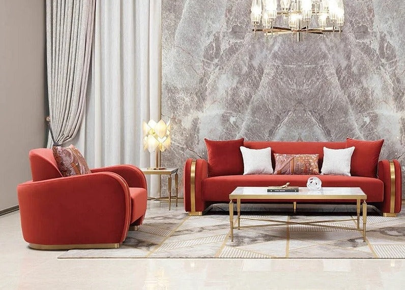 3+2+1 Sofa Set Luxury Living Room Red Velvet Sofas