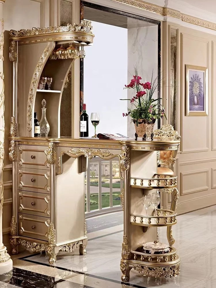 Living Room Bar Handcrafted Solid Wood Barock Design Luxury Cabinet