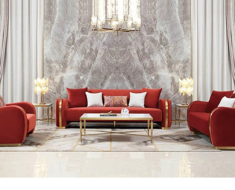 3+2+1 Sofa Set Luxury High Quality Living Room Sofa Set Lounge Red Velvet Couch