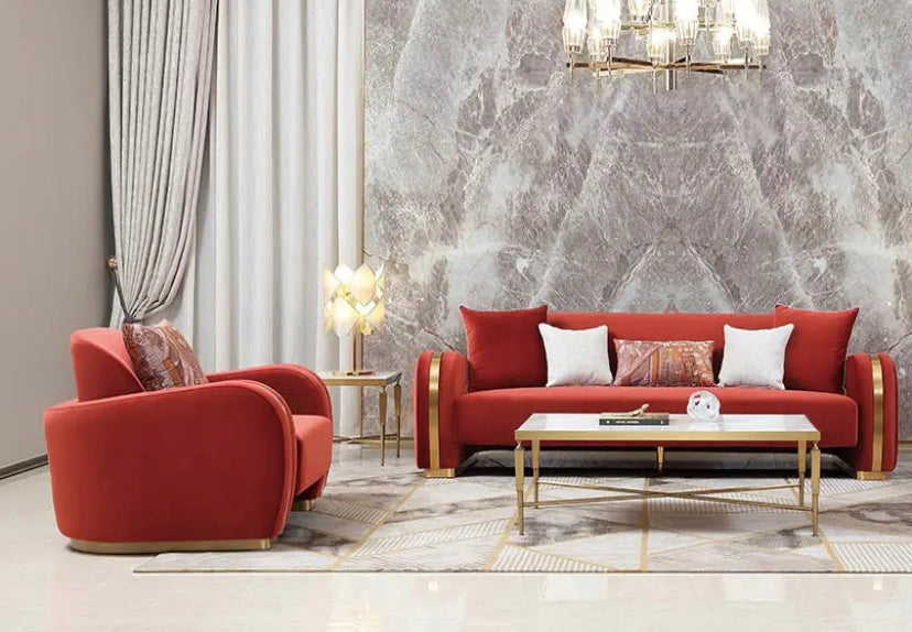 3+2+1 Sofa Set Luxury High Quality Living Room Sofa Set Lounge Red Velvet Couch