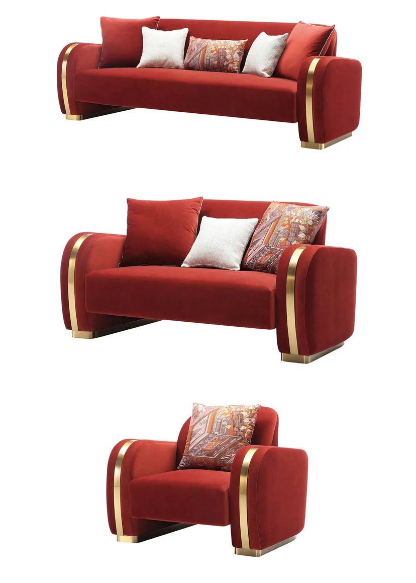 3+2+1 Sofa Set Luxury Living Room Red Velvet Sofas