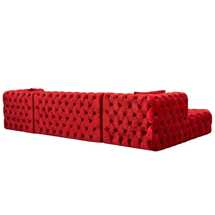 U Shaped Sofas Button Red Velvet Tufted Two Chaise Salon Sectional Sofa Set