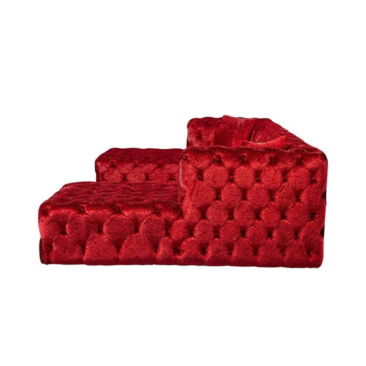 U Shaped Sofas Button Red Velvet Tufted Two Chaise Salon Sectional Sofa Set