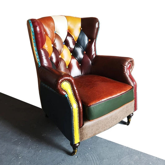 Wing Chair Retro Vintage Patchwork Office Chair American Multicolor Leather Cigar Chair With Wheels