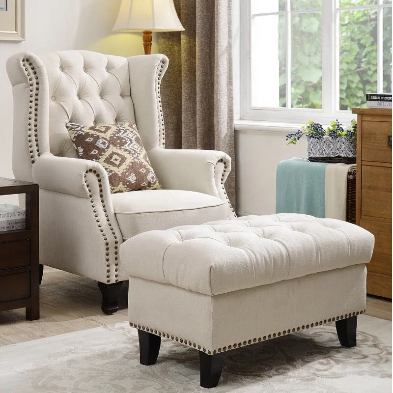 Winter's Chair Leather Fabric High Back Chesterfield Lounge Armchair