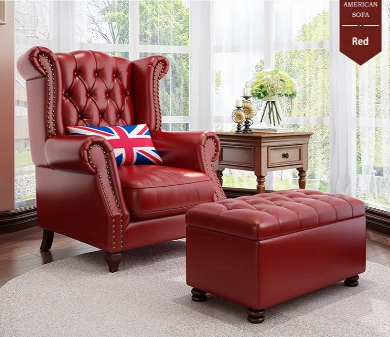 Winter's Chair Leather Fabric High Back Chesterfield Lounge Armchair