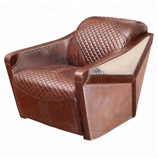 Armchair Aviation Leisure Genuine Leather Aluminum Disdressed Armchair