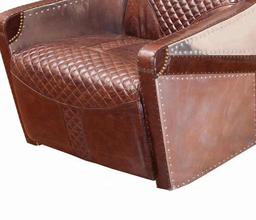 Armchair Aviation Leisure Genuine Leather Aluminum Disdressed Armchair