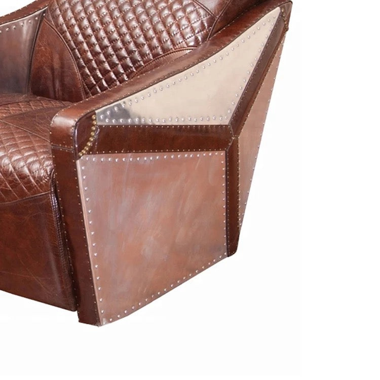 Armchair Aviation Leisure Genuine Leather Aluminum Disdressed Armchair