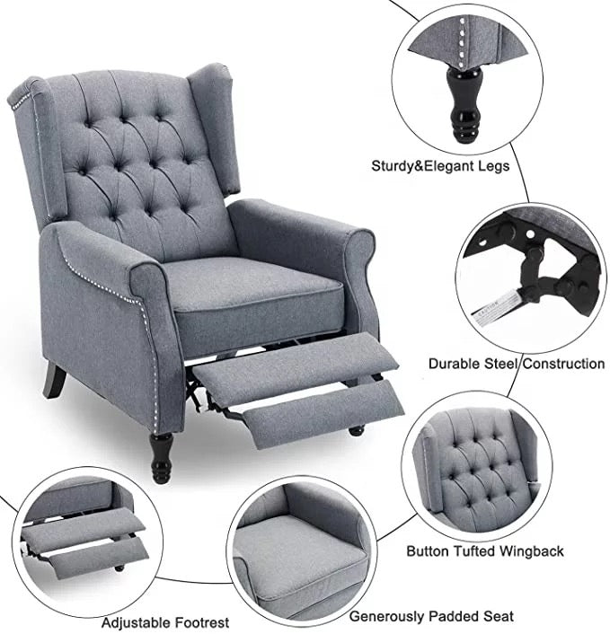 Elizabeth Tufted Fabric Vintage Armchair Recliner Sofa