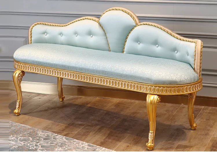 Bench Luxury European Baroque Classic Wooden Chaise Lounge Sofabench