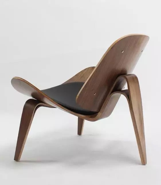 Panton Chair Three Legged Cafe Walnut Shell Leather Lounge Chair