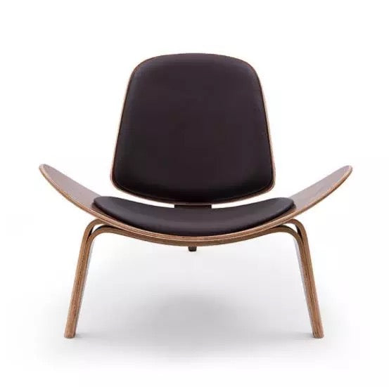 Panton Chair Three Legged Cafe Walnut Shell Leather Lounge Chair