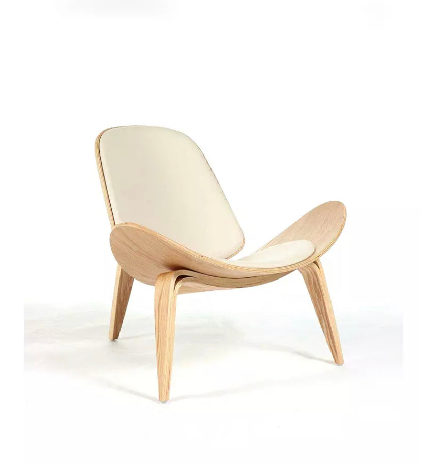 Panton Chair Three Legged Cafe Walnut Shell Leather Lounge Chair