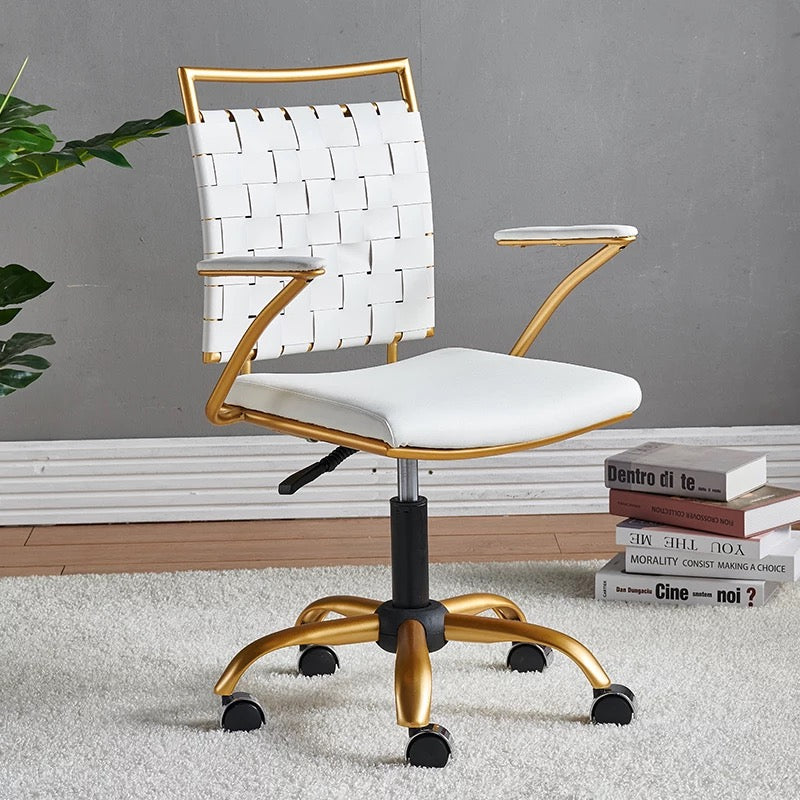 Office Chair Luxury Adjustable Modern White Gold Swivel Leather Chair